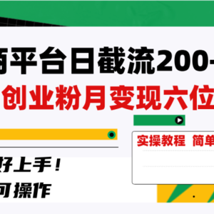 电商平台日截流200+付费创业粉，月变现六位数简单好上手！