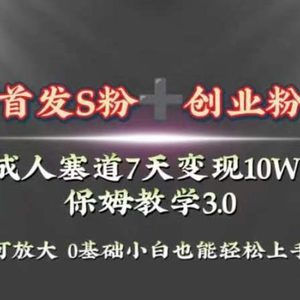 全网首发s粉加创业粉引流变现，成人用品赛道7天变现10w+保姆教学3.0