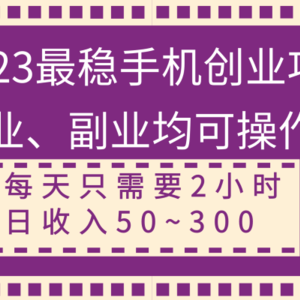 2023最稳手机创业项目，主业、副业均可操作，每天只需2小时，日收入50~300+