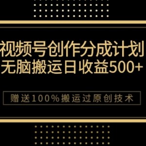 最新视频号创作分成计划，无脑搬运一天收益500+，100%搬运过原创技巧【揭秘】