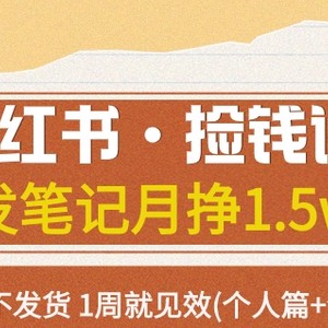 小红书·捡钱课发发笔记月挣1.5w+不做图不发货1周就见效(个人篇+企业篇)