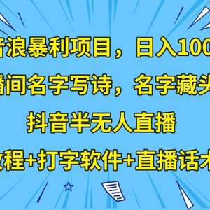 撸音浪暴利日入1000+，名字写诗，名字藏头诗，抖音半无人直播（教程+软件+话术）