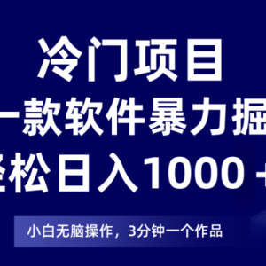 冷门项目靠一款软件，暴力掘金日入1000＋，小白轻松上手