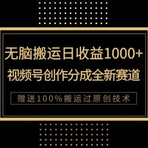 单日收益1000+，新类目新赛道，视频号创作分成无脑搬运100%上热门