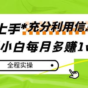 每月多赚1w+，新手小白如何充分利用信息赚钱，全程实操！