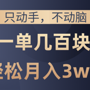 只动手不动脑，一单几百块，轻松月入3w+，看完就能直接操作，详细教程