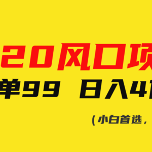 520风口项目一单99 日入4位数(小白首选，闭眼做！)