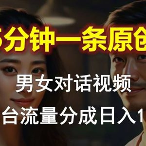 男女对话，5分钟1条原创视频，多平台流量分成，日入1000+