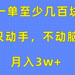 一单至少几百块，只动手不动脑，月入3w+。看完就能上手，保姆级教程