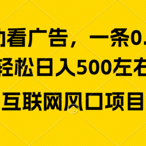 广告收益风口，轻松日入500+，新手小白秒上手，互联网风口项目