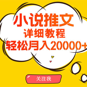 简单操作，月入20000+，详细教程！小说推文项目赚钱秘籍！