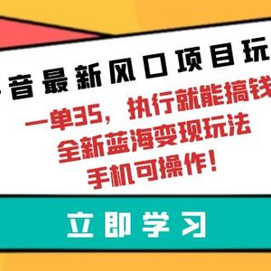 抖音最新风口项目玩法，一单35，执行就能搞钱 全新蓝海变现玩法 手机可操作