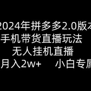 2024年拼多多2.0版本，手机带货直播玩法，无人挂机直播， 月入2w+， 小…