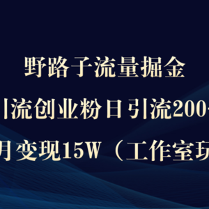 野路子流量掘金，引流创业粉日引流200+，两个月变现15W（工作室玩法））