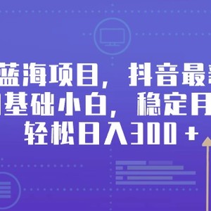 全新蓝海项目，抖音最新玩法，适合0基础小白，稳定月入过万，轻松日入300＋