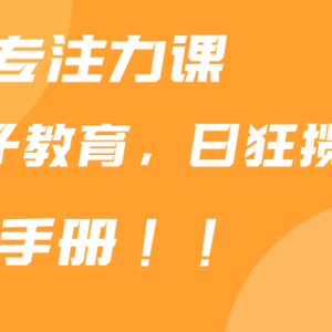 靠儿童专注力课程售卖亲子育儿课程，日暴力狂揽1000+，喂饭手册分享