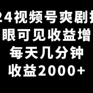 2024视频号爽剧推广，肉眼可见的收益增长，每天几分钟收益2000+