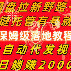 网盘拉新野路子，一键托管有号就行，全自动代发视频，每日躺赚2000＋，…