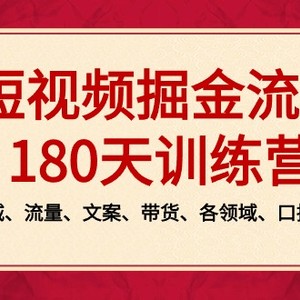 短视频-掘金流量180天训练营，个人ip、同城、流量、文案、带货、各领域…