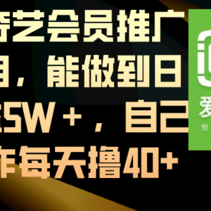 爱奇艺会员推广项目，能做到日收益5W＋，自己操作每天撸40+