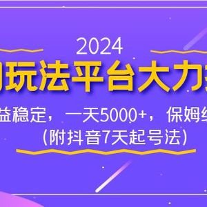 2024冷门玩法平台大力扶持，收益稳定，一天5000+，保姆级教程（附抖音7…