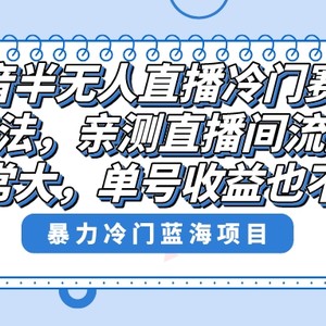 抖音半无人直播冷门赛道玩法，直播间流量非常大，单号收益也不低！