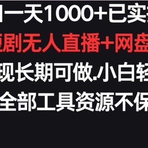 新风口一天1000+已实操落地购物平台短剧无人直播+网盘拉新+带货多种变现长期可做