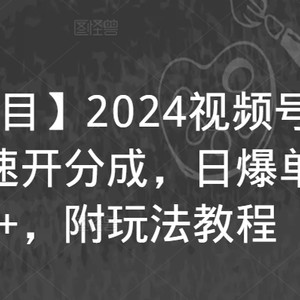 【蓝海项目】2024视频号分成计划，快速开分成，日爆单8000+，附玩法教程