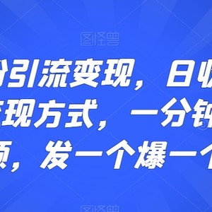 最新S粉引流变现，日收益300+多种变现方式，一分钟一个视频，发一个爆一个