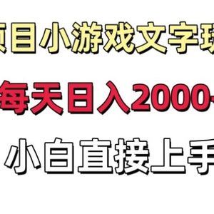 新项目小游戏文字玩出花日入2000+，每天只需一小时，小白直接上手