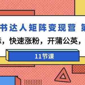 小红书达人矩阵变现营第3期，找对标，快速涨粉，开蒲公英，接广告（11节课）