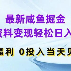 最新咸鱼掘金，虚拟资料变现，轻松日入400+，小白福利，0投入当天见收益【揭秘】