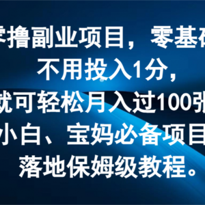 零撸副业项目，零基础，不用投入1分，就可轻松月入过100张，小白、宝妈必备项目