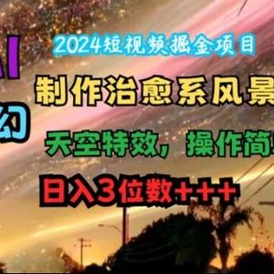 2024短视频掘金项目，AI制作治愈系风景，奇幻天空特效，操作简单，日入3位数【揭秘】