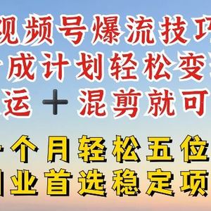 视频号爆流技巧，分成计划轻松变现，搬运 +混剪就可以，一个月轻松五位数稳定项目【揭秘】