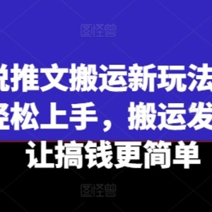 小说推文运送新模式，新手快速上手，运送上传视频让弄钱更方便