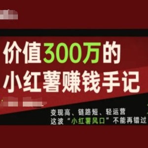 使用价值300万的小红书挣钱笔记，转现高、链接短、轻运营，这一波“小红书出风口”无法再错过了