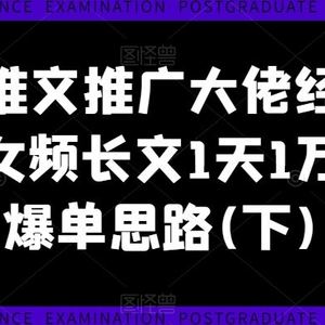 小说推文推广大佬经验分享，女频长文1天1万收益爆单思路(下)