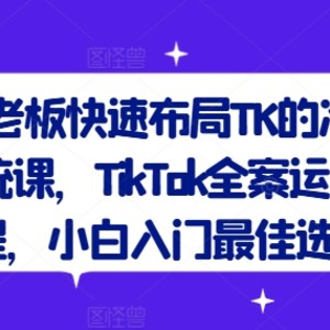 跨境老板快速布局TK的冷启动系统课，TikTok全案运营课程，小白入门最佳选择